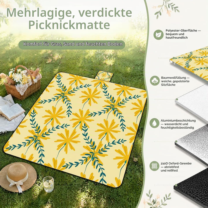 Picknickdecke 200x200 cm, Extra grosse Picknickmatte Wasserdicht Strandmatte Maschinenwaschbar Picni