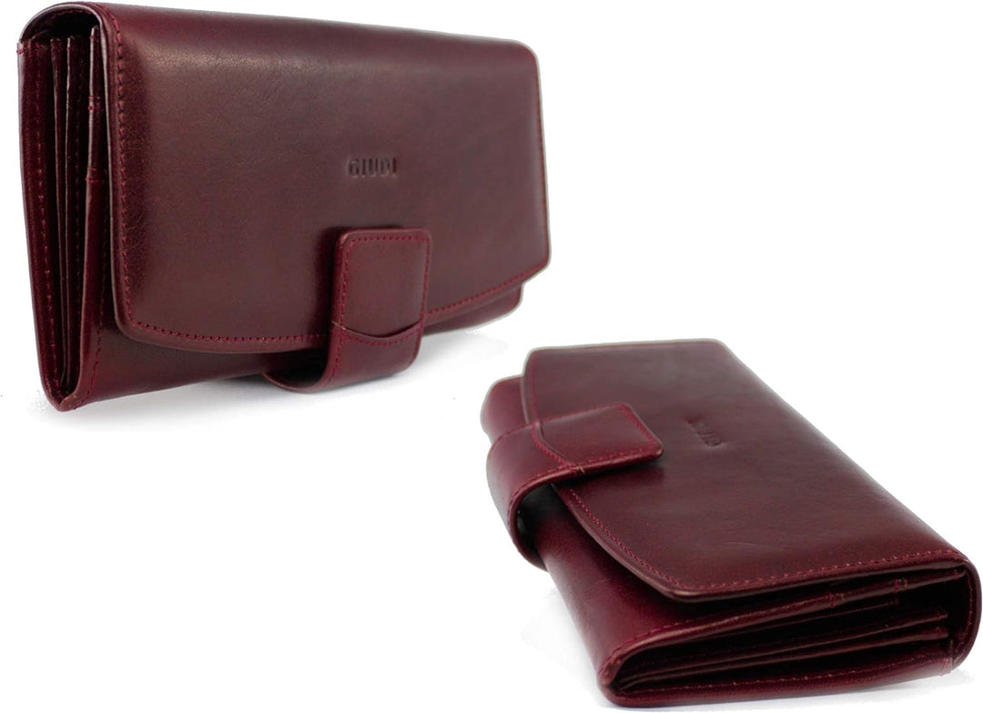 Giudi ® Geldbörse Damen Pflanzlich gegerbtes Rindsleder Gross Münzbörse Kartenhalter (Bordeaux), Bor