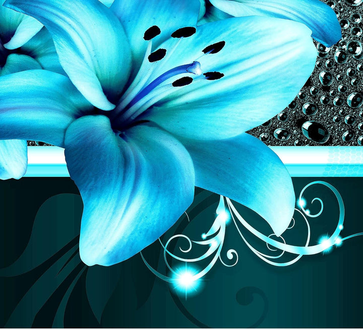 Runa Art Wandbilder Blumen Lilien 5 Teilig Bild auf Vlies Leinwand Deko Wohnzimmer Abstrakt Türkis 0