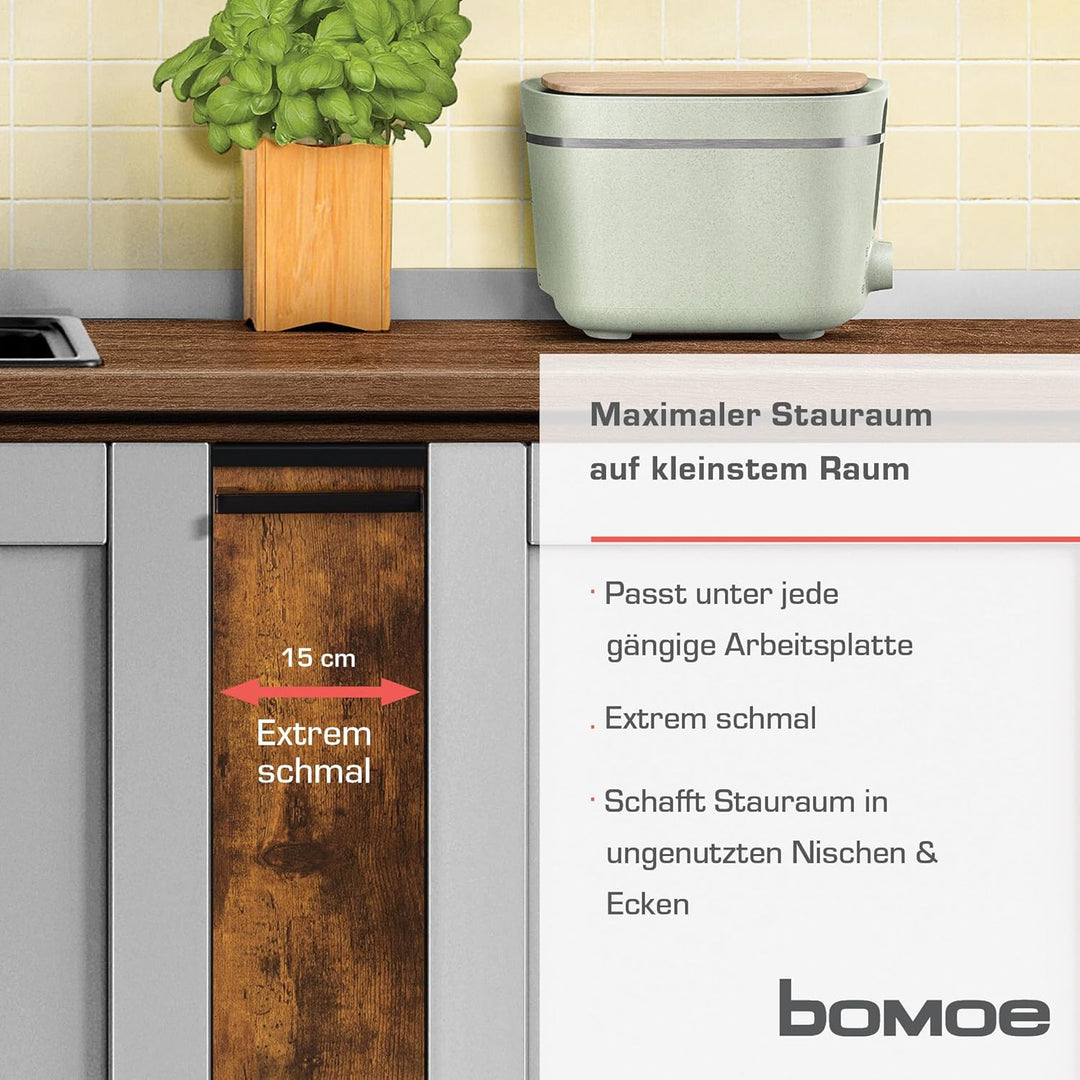 bomoe Nischenregal 15cm breit – Küchenwagen Küchenregal Schmal – Rollwagen Schmal 3 Fächer & Arbeits