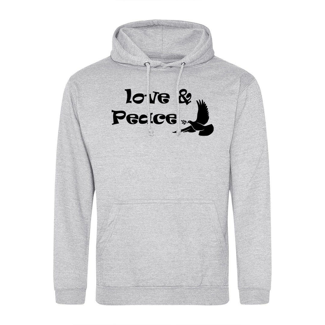huuraa Unisex Hoodie Love & Peace Taube Pullover Vegan Grösse S Heather Grey mit Friedensmotiv Gesch