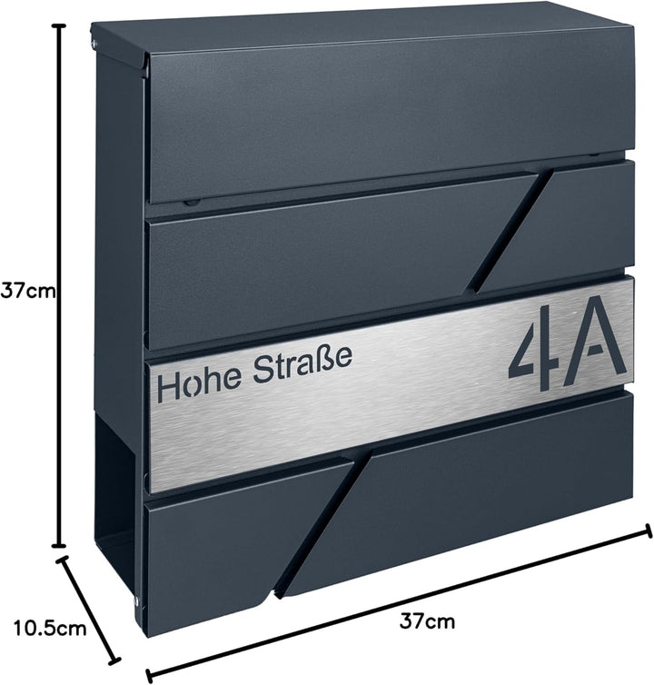 Briefkasten mit Zeitungsfach in Anthrazit, Edelstahlbriefkasten, Wandbriefkasten Briefkasten mit Sch