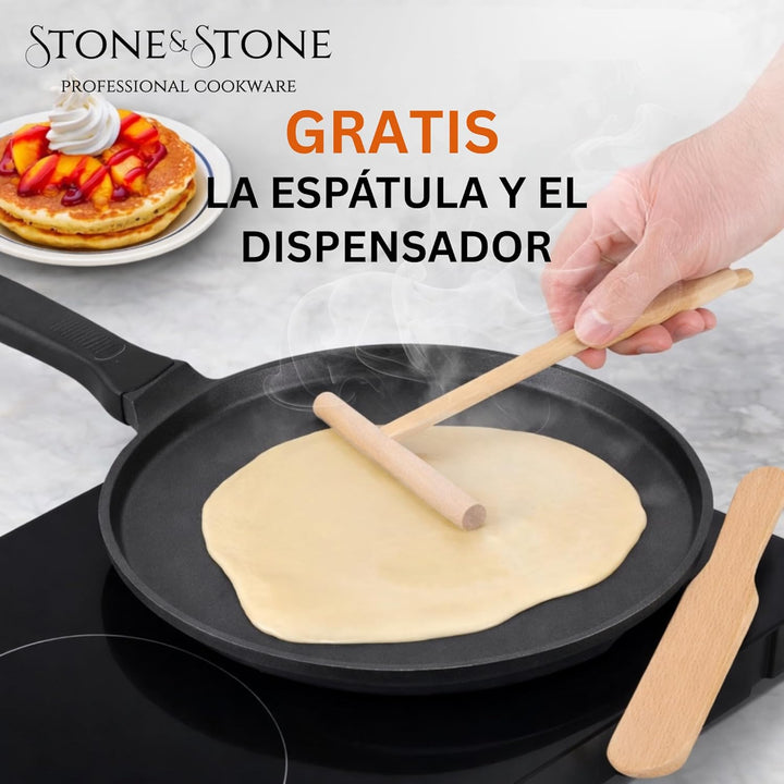 Stone&Stone Crêpespfanne 26cm – Pfannkuchenpfanne Antihaft, Induktion & Gas geeignet, Spülmaschinenf