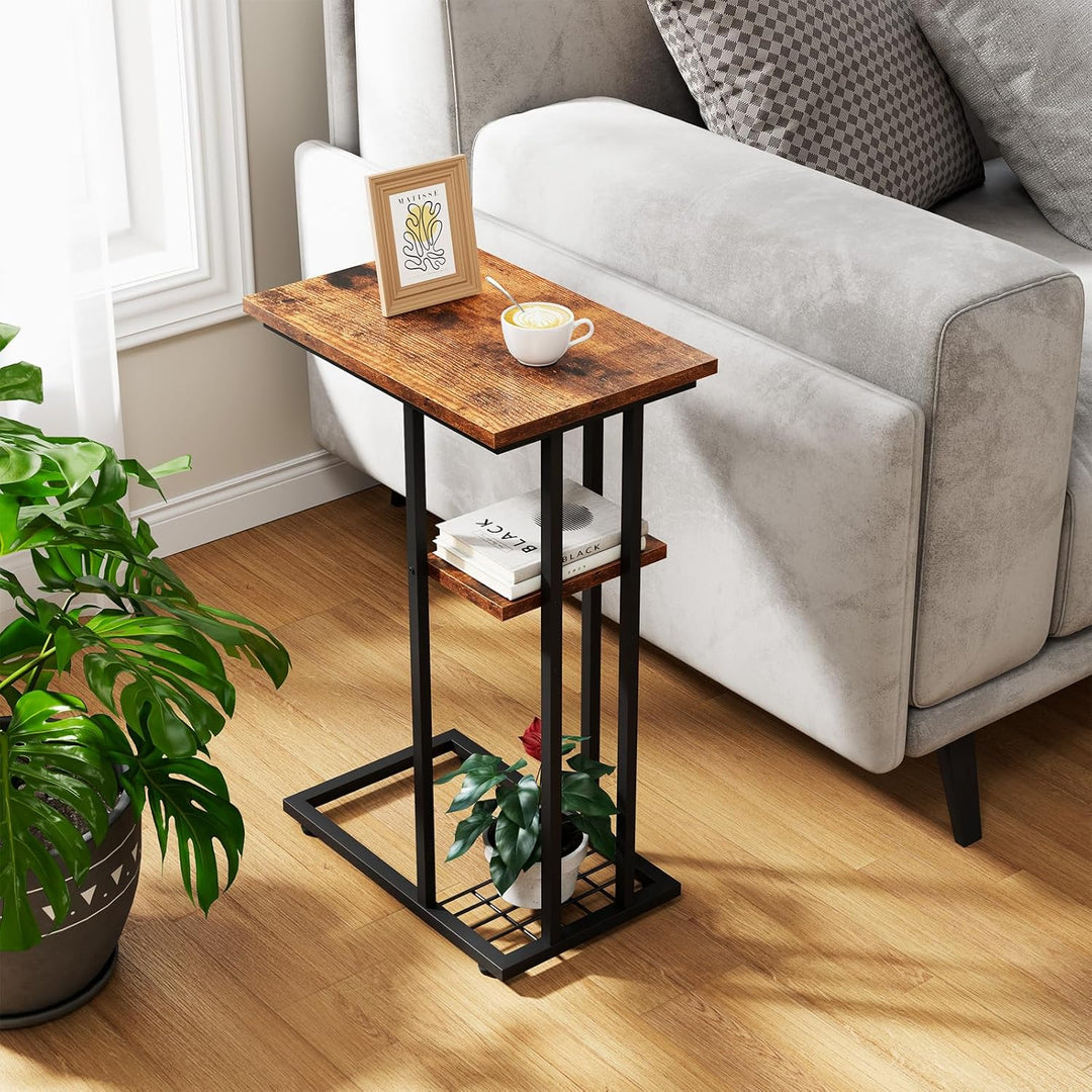 YMYNY Beistelltisch C-Form, Kaffeetisch mit Lagerregal, Drahtgeflecht, Eleganter Sofatisch, für Kaff