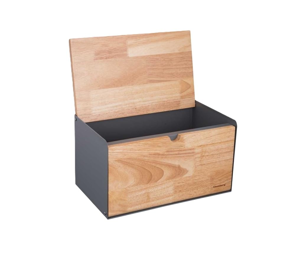 Klausberg Brotkasten Brotbox aus Metall/Holz 35,5 x 21,5 x 19,5 cm Grau, Grau
