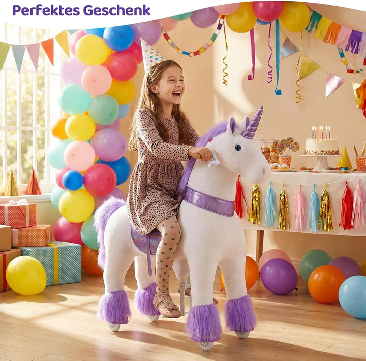 PonyCycle Einhorn mit Rollen, für Erwachsene/Kinder ab 7, 76cm Hoch, Reitpferd mit Rollen mit Handbr