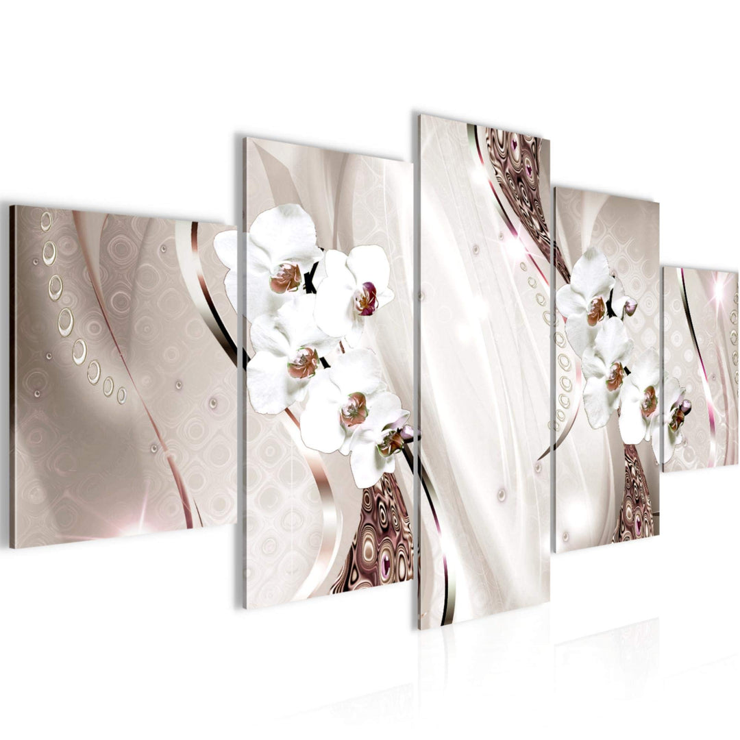 Runa Art Wandbilder Blumen Orchidee 5 Teilig Bild auf Vlies Leinwand Deko Wohnzimmer Abstrakt Perlen