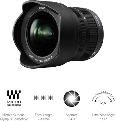 Panasonic H-F007014E LUMIX G Vario Superweitwinkel 7-14 mm F4.0 ASPH. Objektiv (14-28 mm KB) schwarz