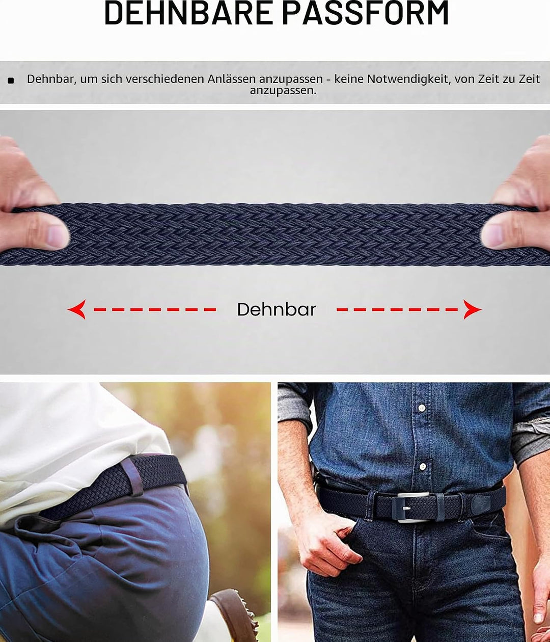 BULLIANT Elastischer Flechtgürtel 2er, Gürtel Herren 35mm | Herren &amp; Damen Geflochten Stretch Golf S