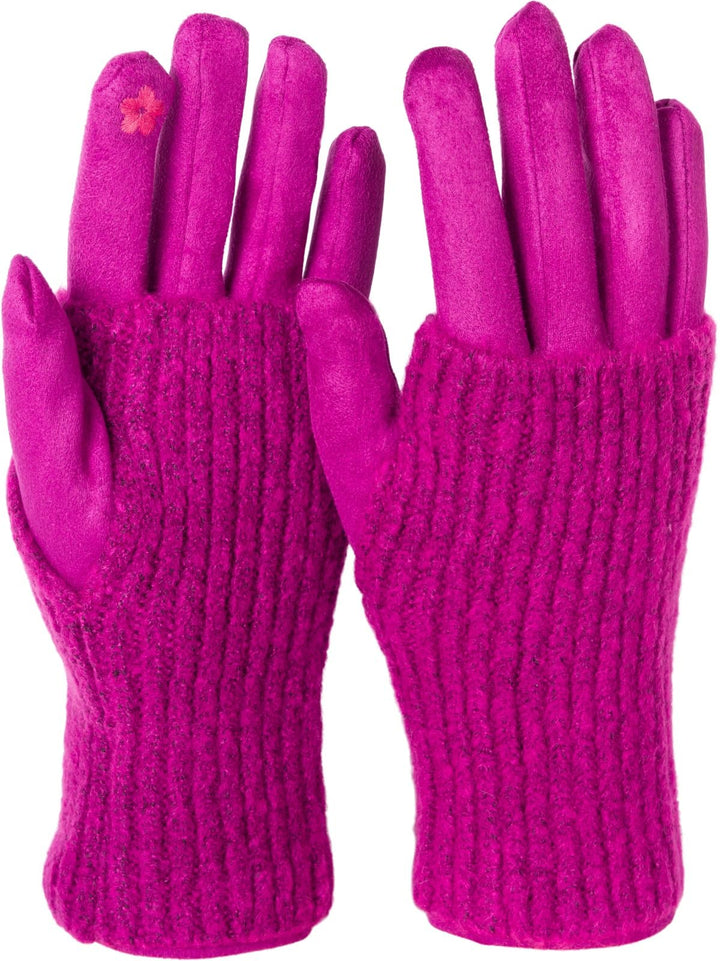 styleBREAKER Damen Touchscreen Stoff Handschuhe mit abnehmbaren Strick Stulpen, warme Fingerhandschu