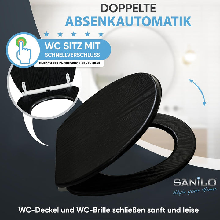 Sanilo WC Sitz mit Absenkautomatik, viele schöne schwarze Toilettendeckel zur Auswahl, hochwertige u