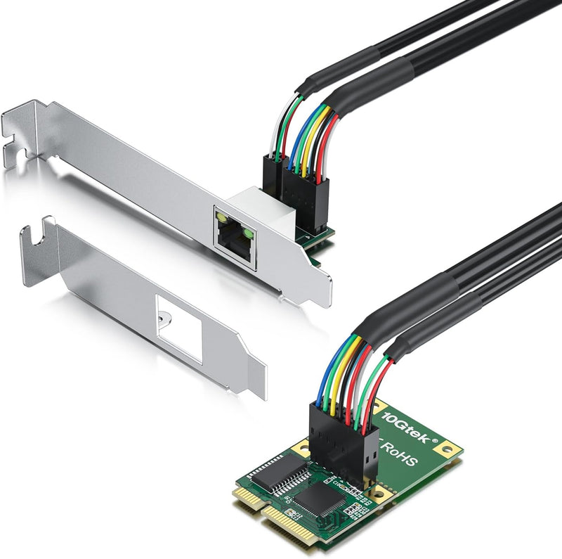 Mini PCIe 1G Gigabit Ethernet Network Card (Intel I210AT), with LED Light, 30-cm Cable Length Intel