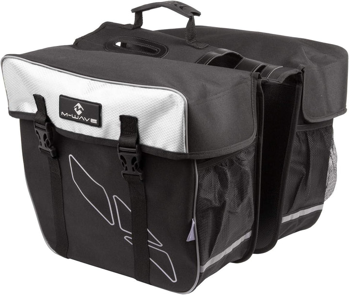 M-Wave Unisex – Erwachsene Amsterdam Double Gepäckträgertasche inkl. Regenhaube, schwarz/weiss Schwa