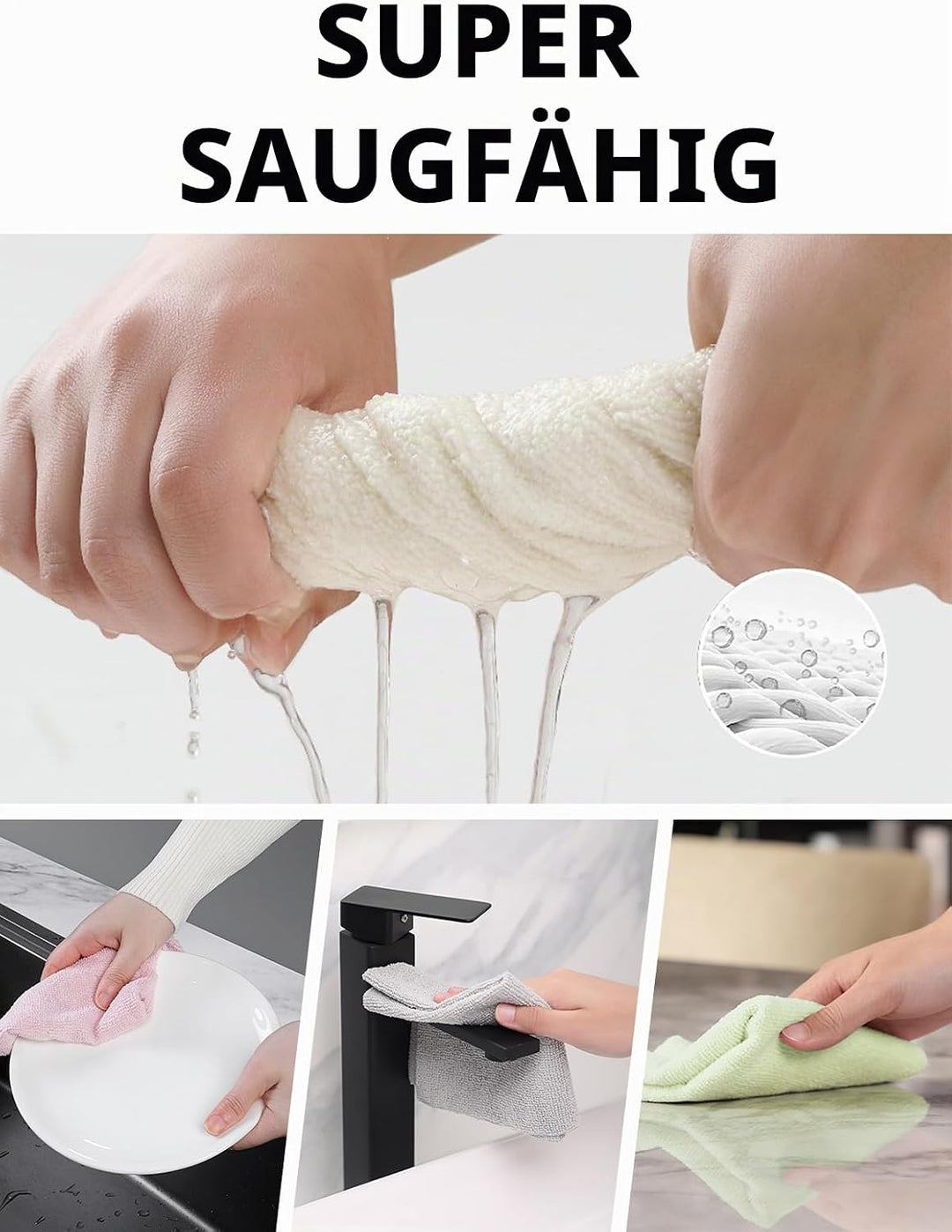 Fantasticlean Mikrofaser Reinigungstücher, 75 Stück pro Rolle Abreissbare Putztücher, Wiederverwendb