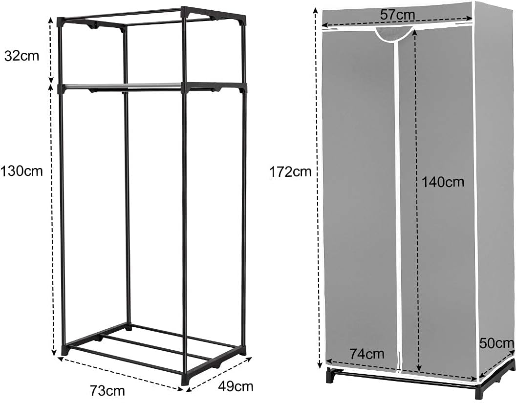 GIANTEX Kleiderschrank Stoffschrank mit Kleiderstange & Ablage, Faltschrank 74 x 50 x 172 cm, Kleide