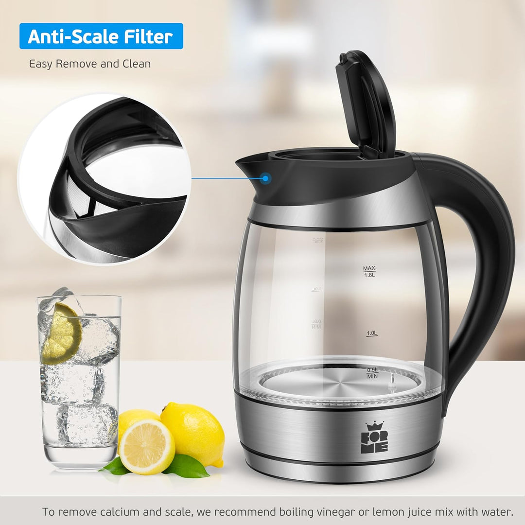 ForMe Glas Elektrischer Wasserkocher mit Teesieb 1,8L, Temperatureinstellung, Temperaturwahl 40°C bi