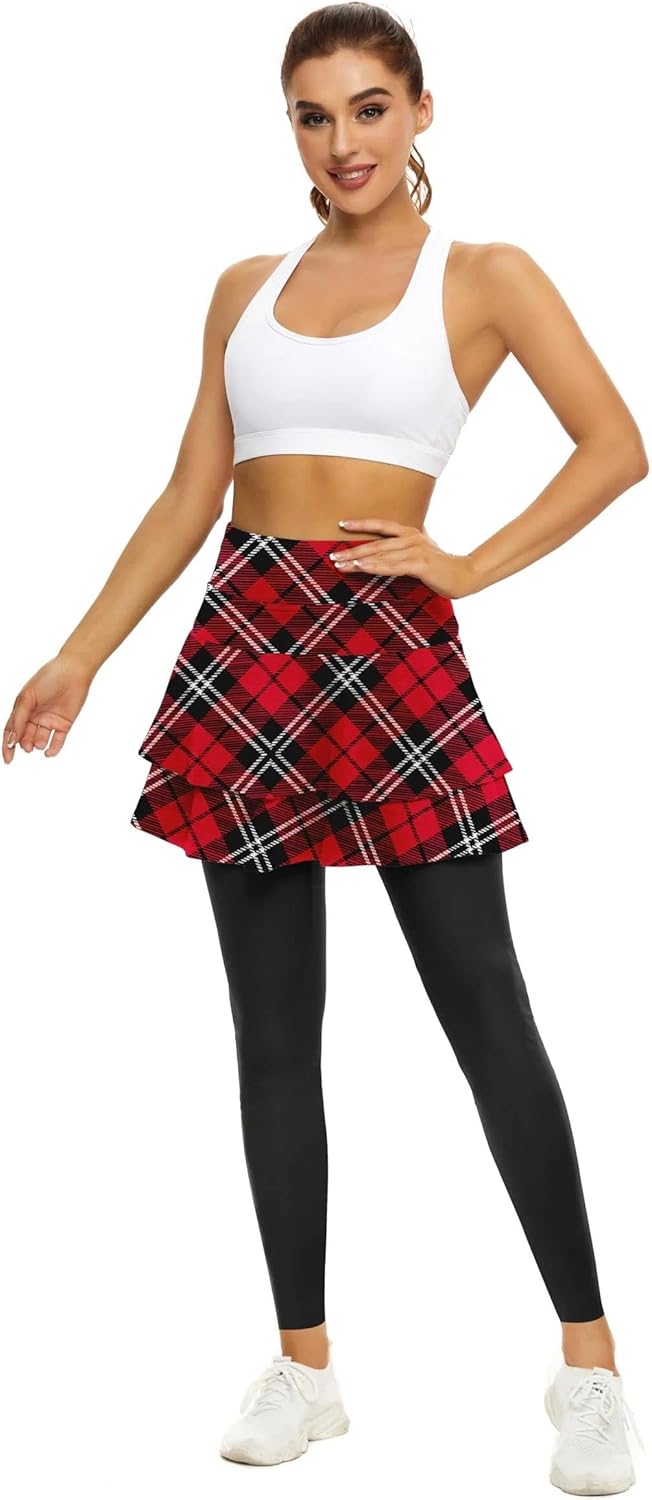 WOWENY Tennisrock Damen Golf Skort Mit Hose, Rock Damen Sommer kurz Sportrock Mit Hose, Faltenrock L