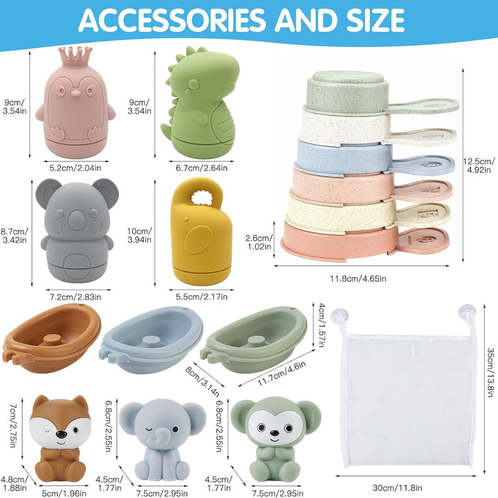 16 Stück Badewannenspielzeug, Baby Badespielzeug Silikon Wasserspielzeug Kinder mit Spritztiere Fing