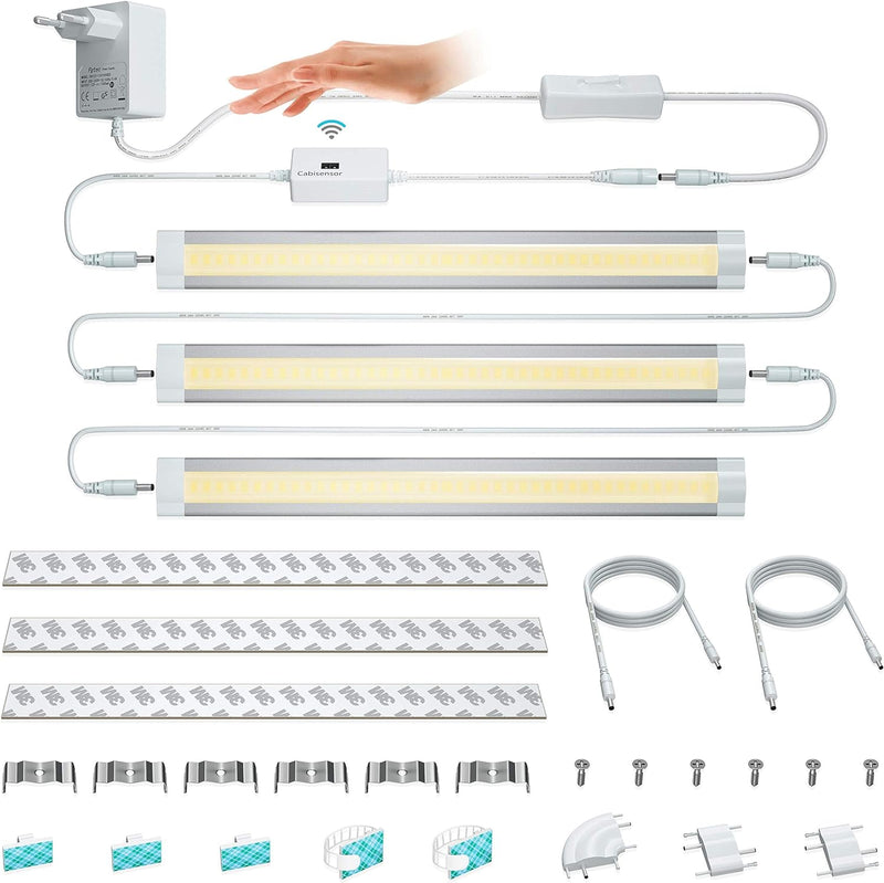 LAMPAOUS 3x 4W LED Schrankleuchte Dimmbar Lichtleiste Küchenbeleuchtung Unterbauleuchte Schranklampe