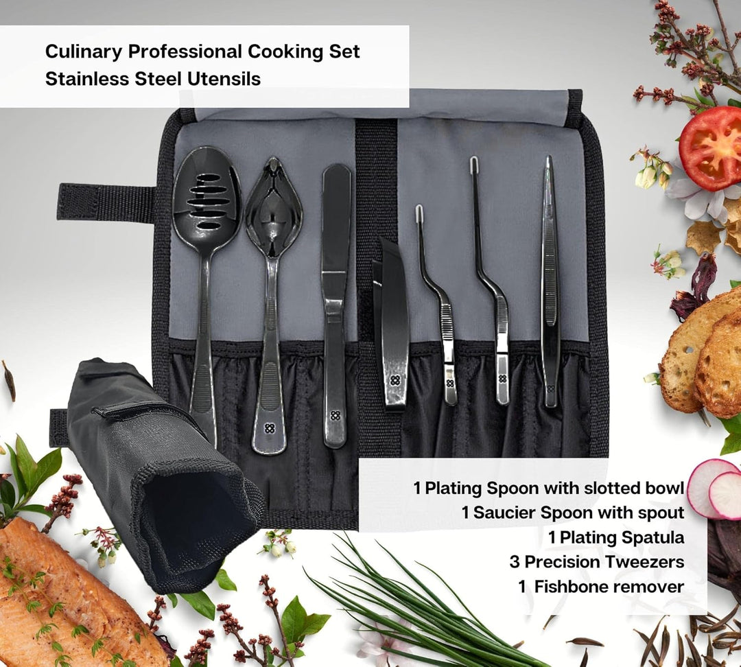 DOJA Barcelona | Kueche Chef Kochutensilien | Farbe: Schwarz | 7 Utensilien Edelstahl Plating Kit |