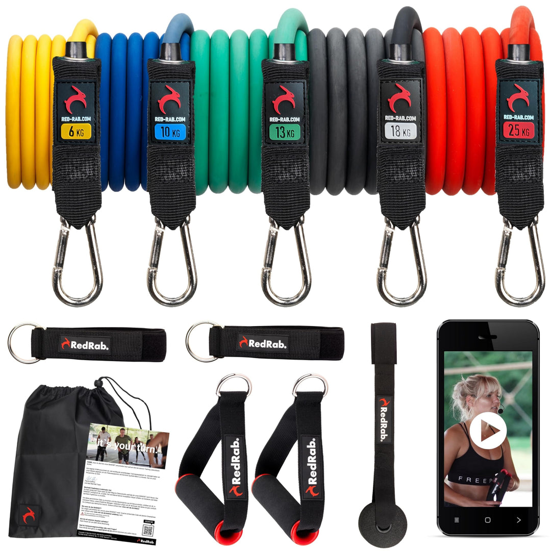 Red Rab Premium Widerstandsbänder Set für Dein Training Zuhause, Resistance Bands Set, Fitnessbänder