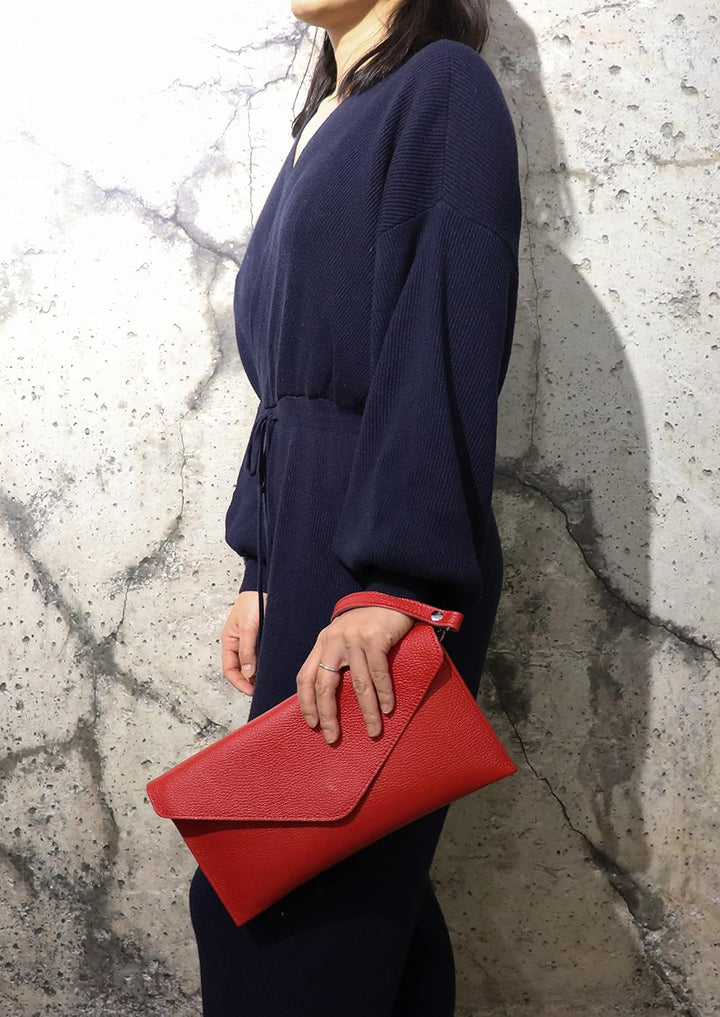 SH Leder Echtleder Clutch Umhängetasche kleine Tasche elegant Abendtasche in genarbt Rindleder mit T