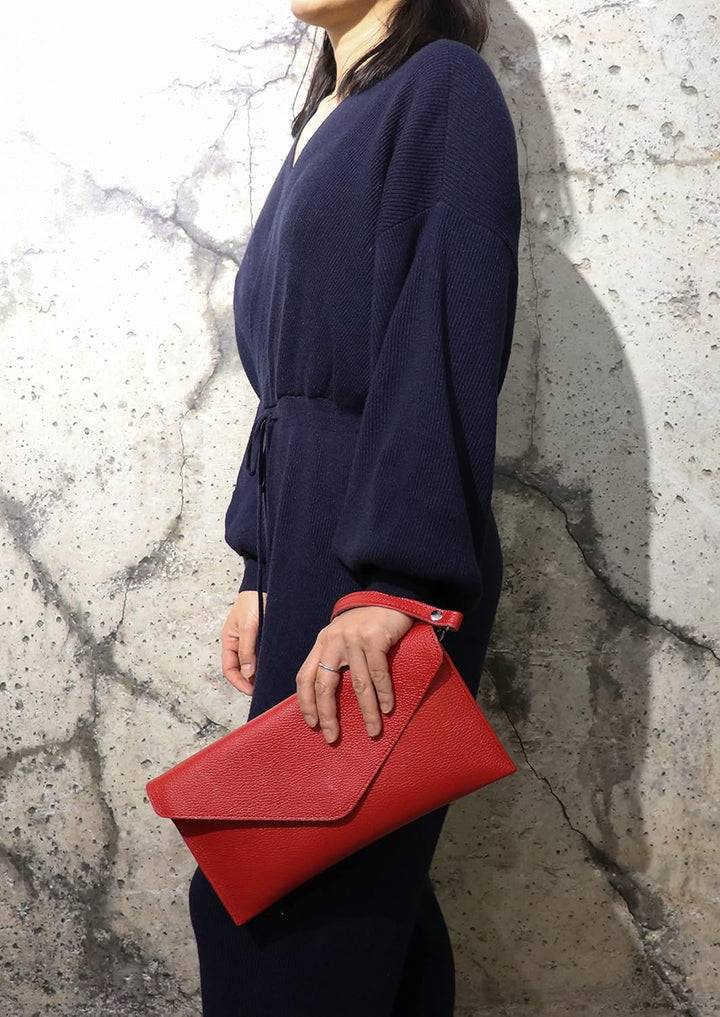SH Leder Echtleder Clutch Umhängetasche kleine Tasche elegant Abendtasche in genarbt Rindleder mit T