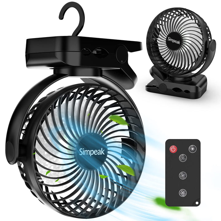 Simpeak 8000mAh Camping Ventilator Tischventilator, Mini USB Ventilator leise, Clip Fan mit Fernbedi