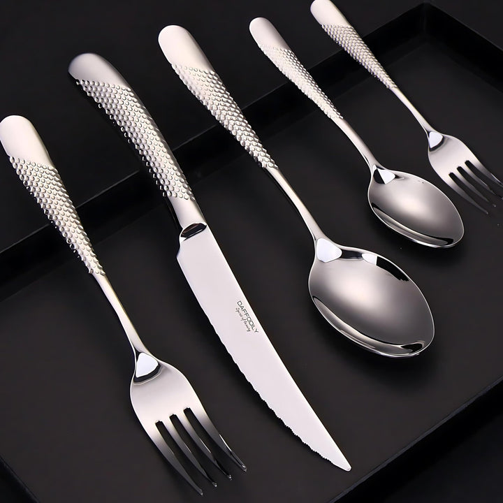 DAFFODILY Luxus-Besteck-Set, 20-teilig, 18/10 Edelstahl, Besteckset für 4 mit 2-in-1-Steakmessern, s