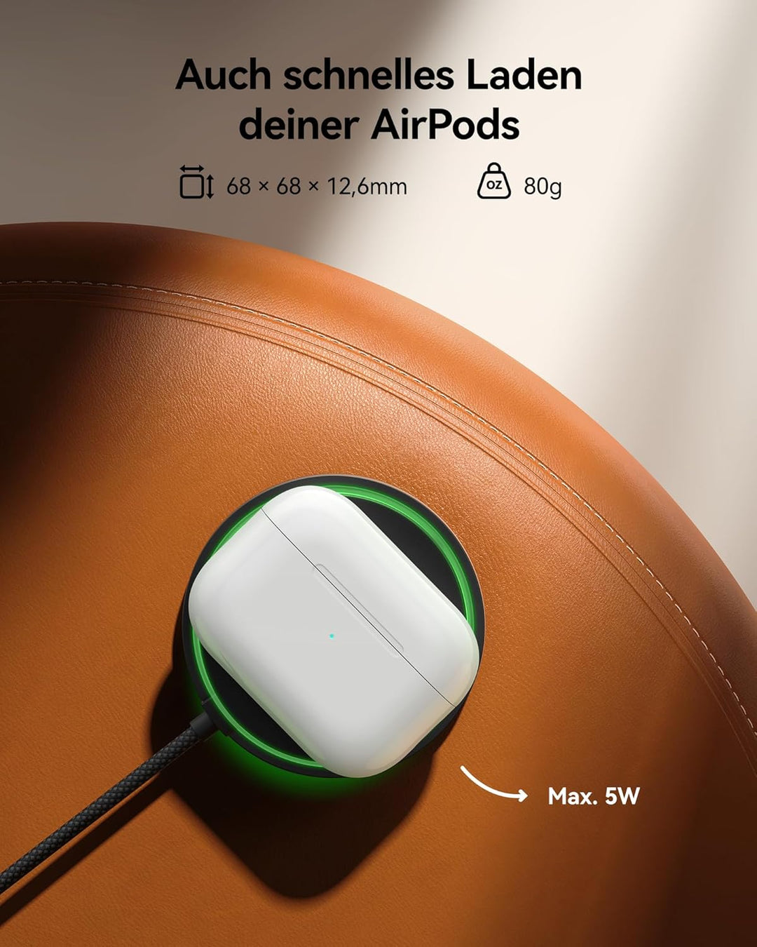 INIU Mag-Safe Ladegerät, 15W Qi2-Zertifiziertes Wireless Charger Induktive iPhone Ladestation mit LE