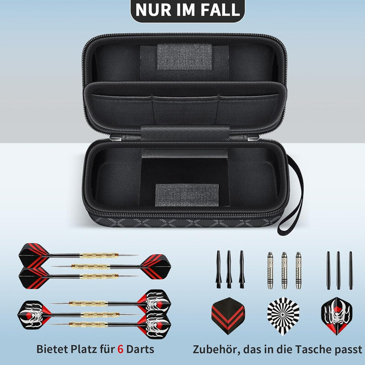 GWCASE 6 Dart Tasche Tragetasche, Schützender Dartcase für Stahl/Soft Tip Darts, Flüge, Wellen, trag