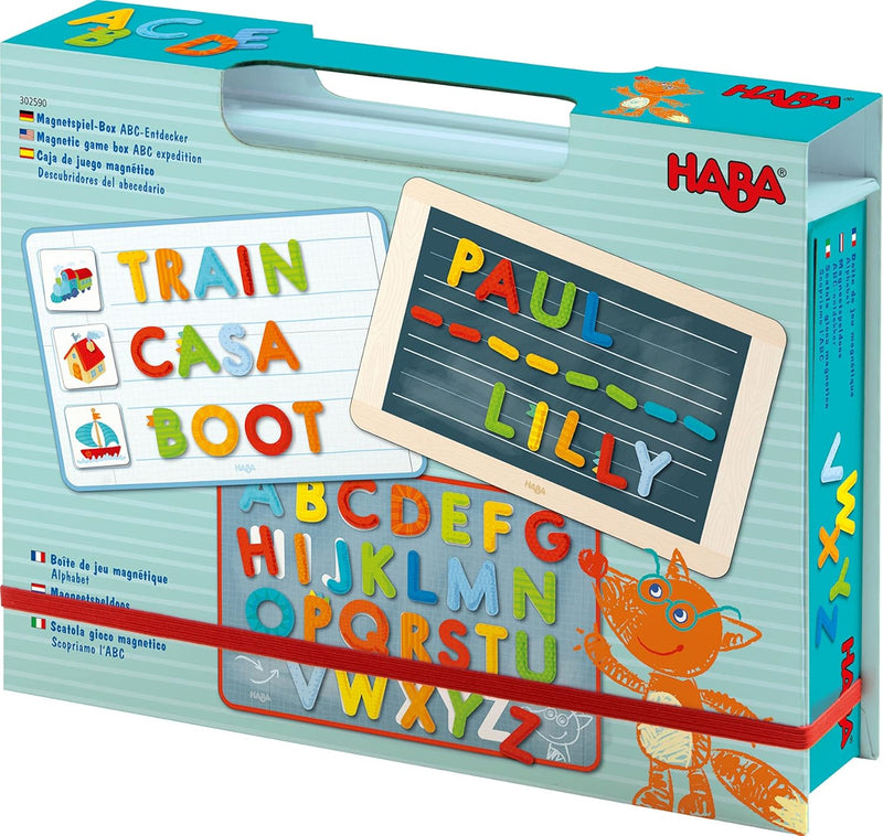 HABA 302590 - Magnetspiel-Box ABC-Entdecker, Fröhlich-buntes Buchstaben-Legespiel ab 4 Jahren, Zum s