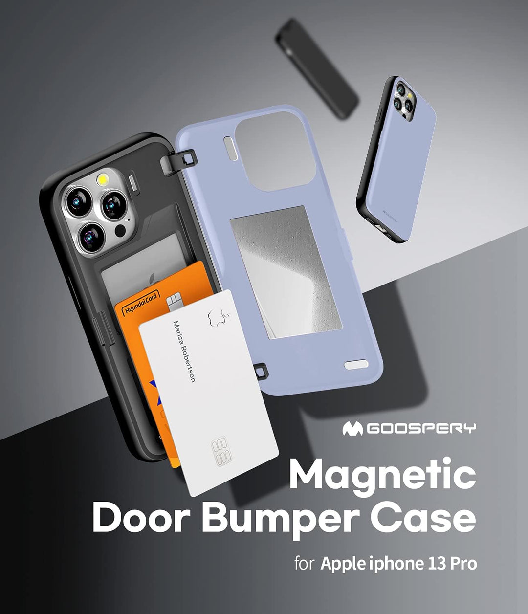GOOSPERY Magnetic Door Bumper Hülle Kompatibel mit iPhone 13 Pro, Dual Layer protektive Kartenhalter
