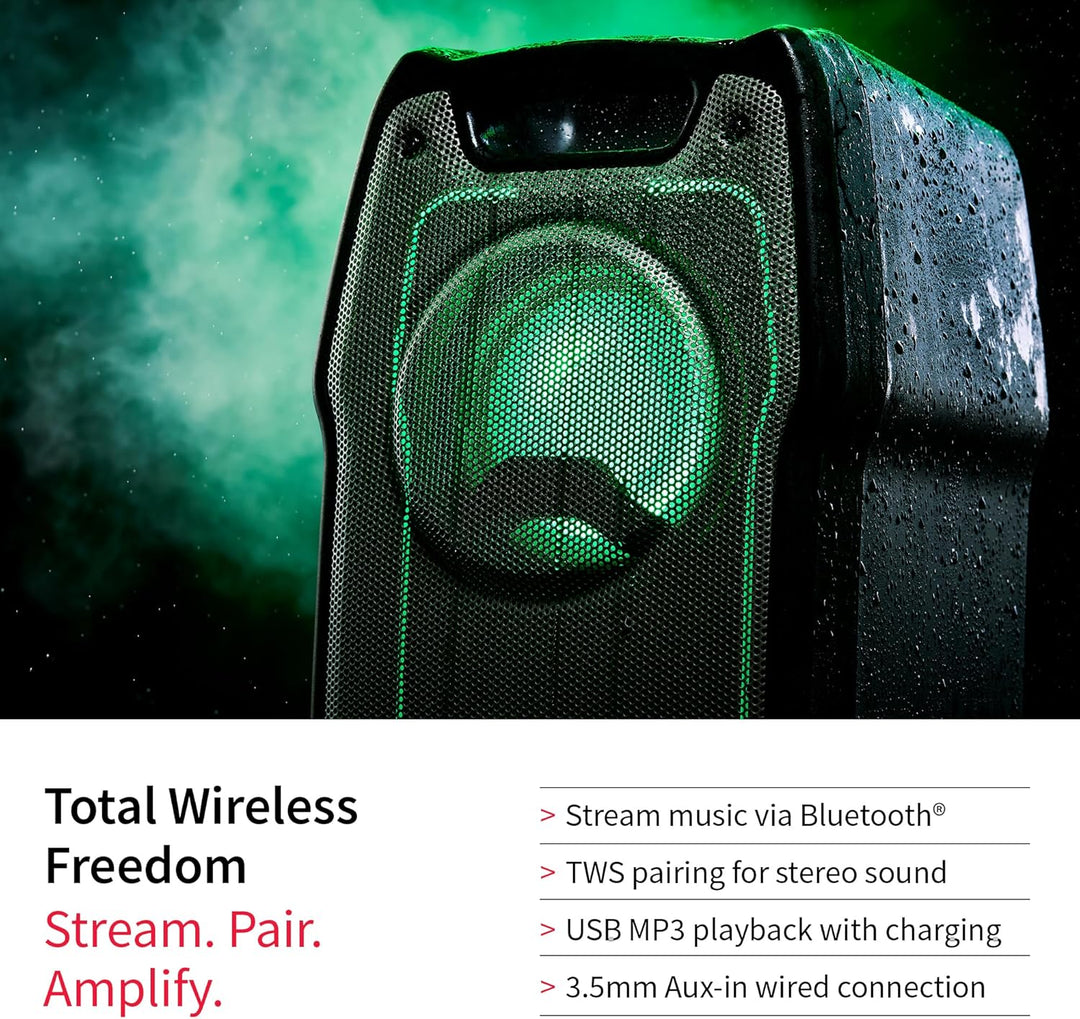 SHARP XParty Sing Party-Lautsprecher 180W – kraftvoller Bluetooth-Sound, LED-Lichter & 13 Std Akkula