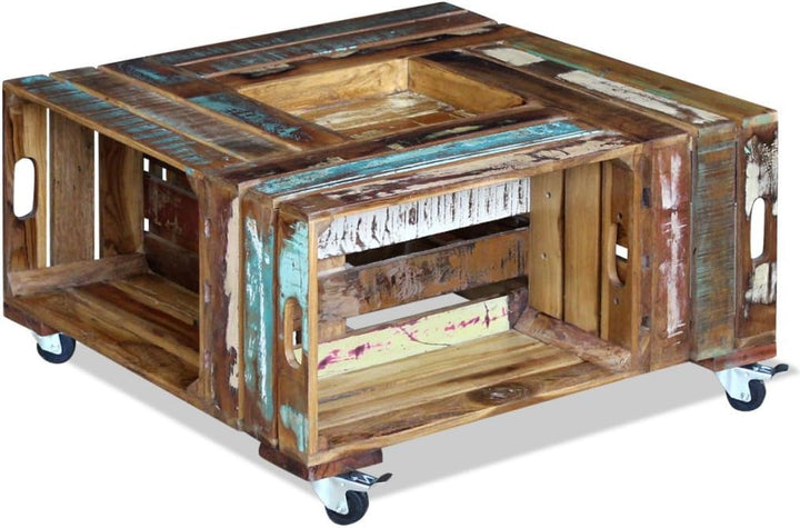 Festnight Retro Couchtisch Kaffeetisch Sofatisch aus Recyceltes Massivholz 70 x 70 x 35 cm als Wohnz