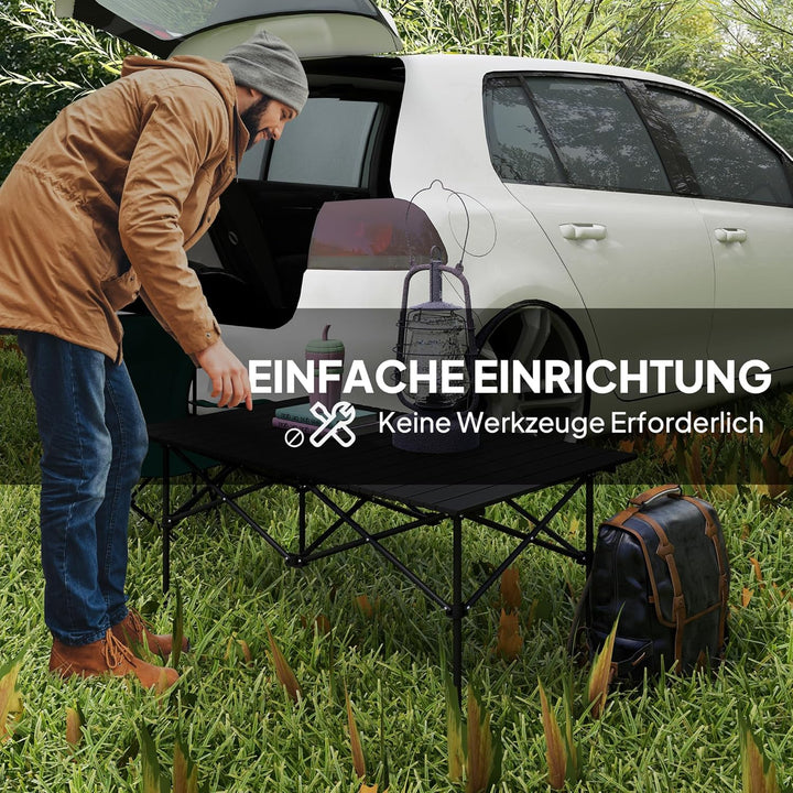 Outsunny Campingtisch Klapptisch mit Aufrollbare Tischplatte X-Rahmen Gartentisch aus Aluminium leic