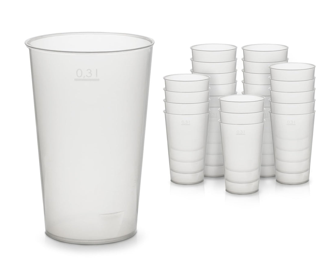 25x Mehrwegbecher 300ml, Plastikbecher aus bruchsicherem Kunststoff, Plastik Trinkbecher für Party u