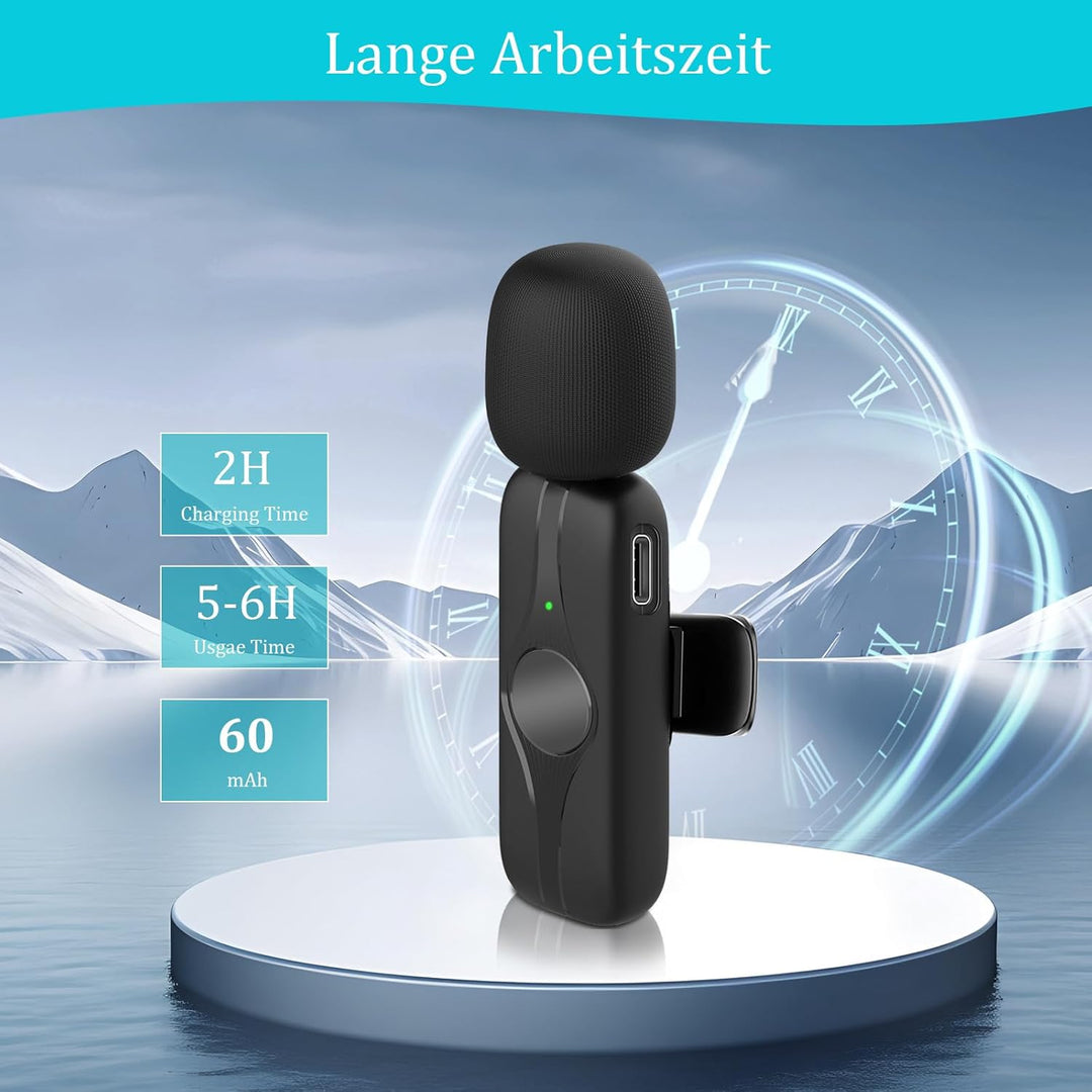Lavalier Mikrofon Kabellos für iPhone/iPad/Android, 2er Ansteckmikrofon Wireless Mini Mikrofon iPhon