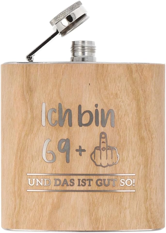Spruchreif | Flachmann aus Edelstahl mit Gravur | Flachmann aus Holz | Outdoor Geschenk | Geschenk f