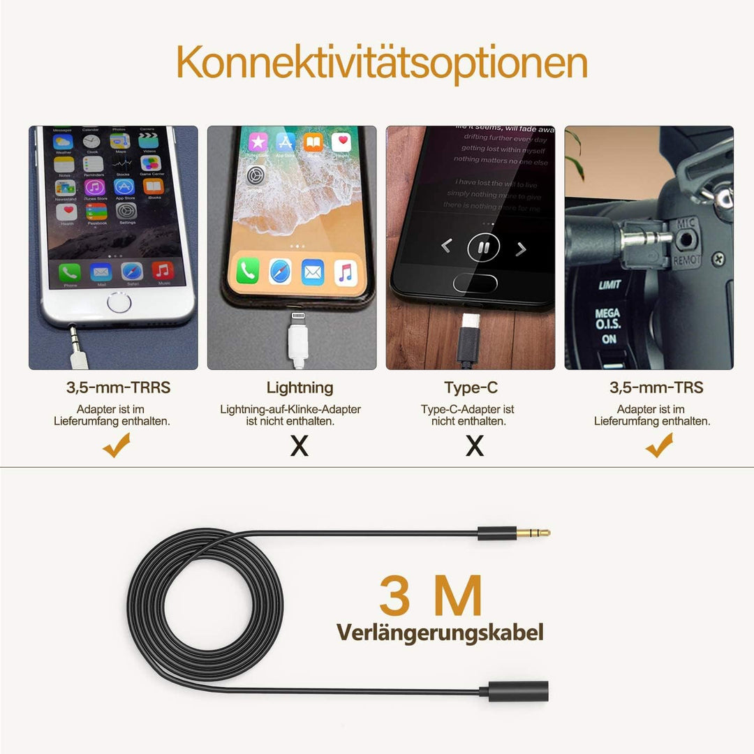 Pixel M80 Kamera Mikrofon mit 3-m-Verlängerungskabel, Shotgun Mikrofon, Professionelles Mikrofon für