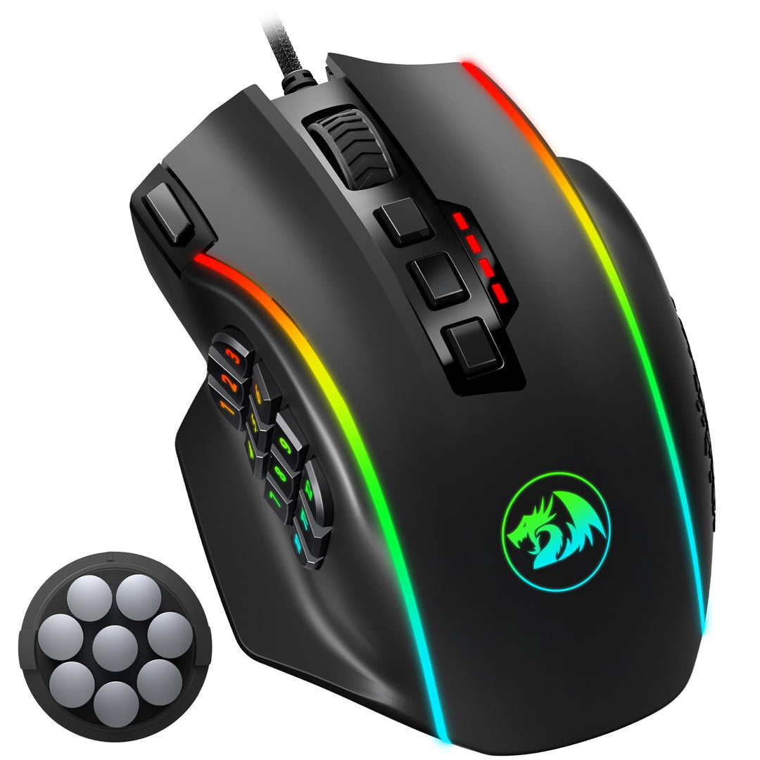 Redragon Optische RGB MMO Maus mit 12 Seitentasten,kabelgebundene Gaming Maus mit 12400DPI,8 * 2.4g