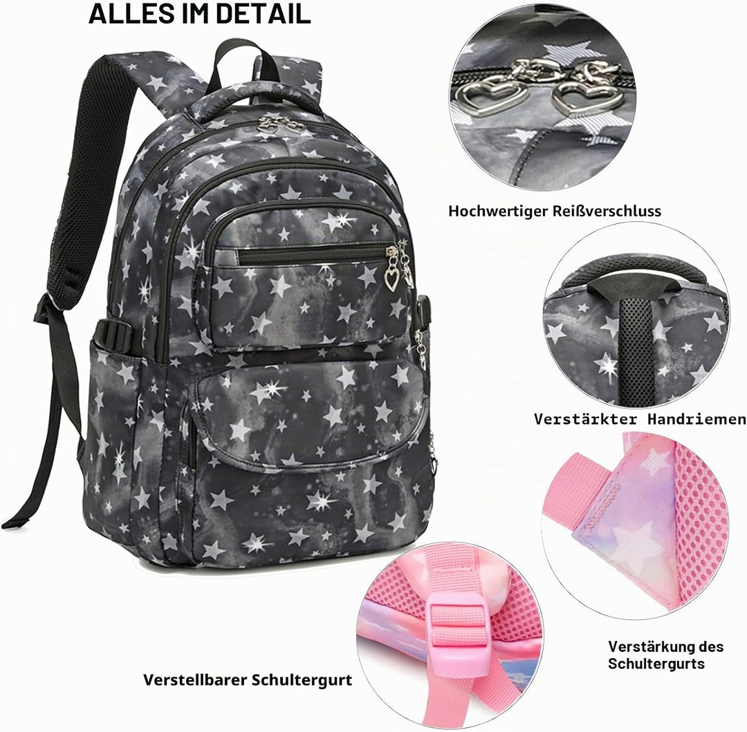 SIVENKE Schulrucksack-Set mit Lunch-Pack, Federmäppchen, 3-teilig, Büchertasche für Mittelschule, St