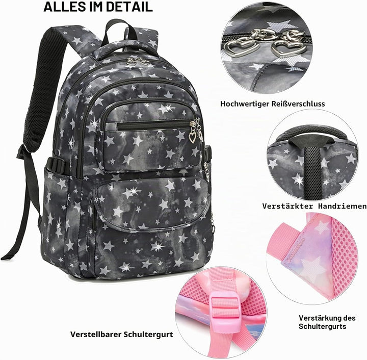SIVENKE Schulrucksack-Set mit Lunch-Pack, Federmäppchen, 3-teilig, Büchertasche für Mittelschule, St