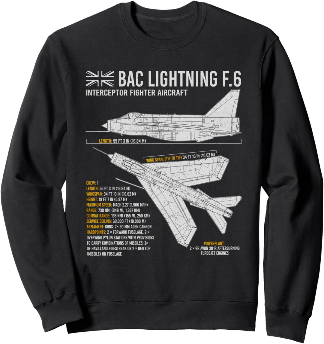 Lightning Aircraft Airplane Plane Blueprint Jet RAF BAC Sweatshirt