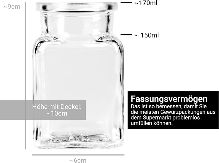 GIESSLE® 15 Gewürzgläser mit MASSIVHOLZ Deckel (ohne Leim) und 97 abwischbaren Etiketten im Set