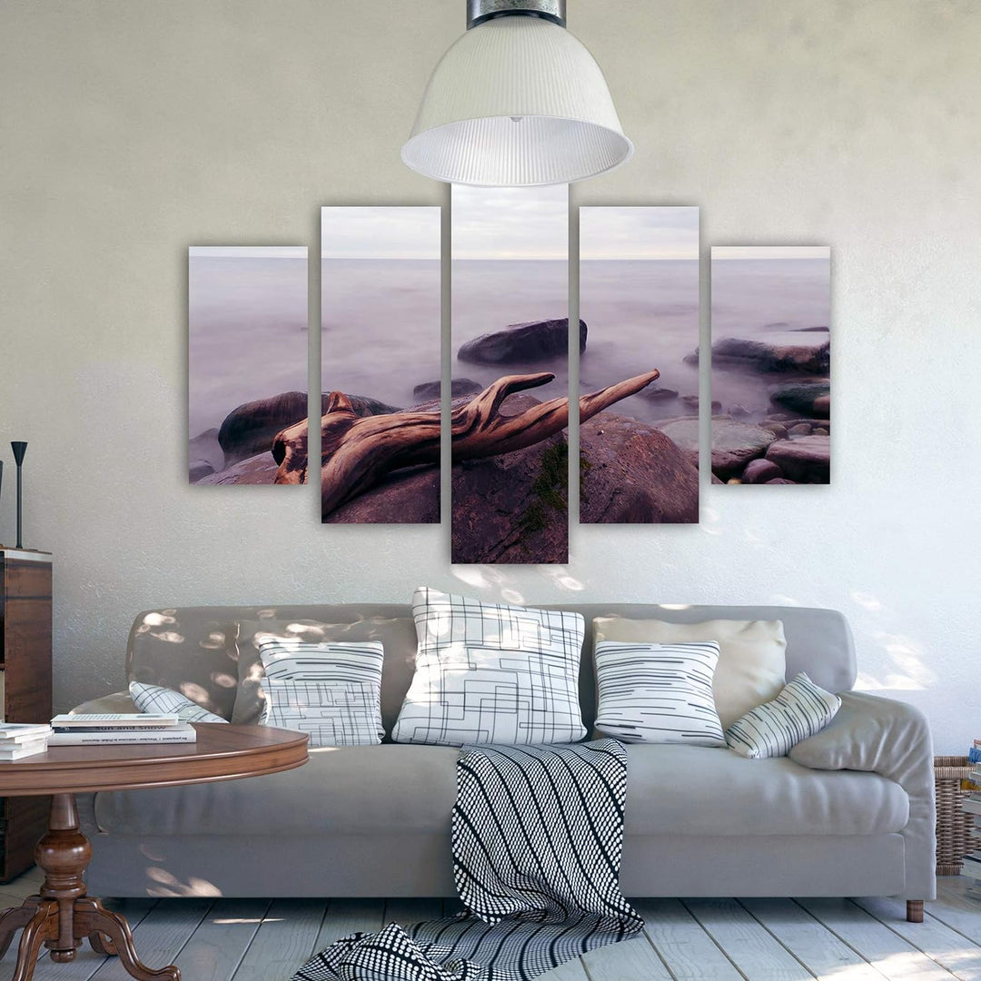 Feeby Bilder Landschaft 300x140 cm - Leinwandbild 5 Teilig XXL Kunstdruck Meer braun Leinwandbild XX