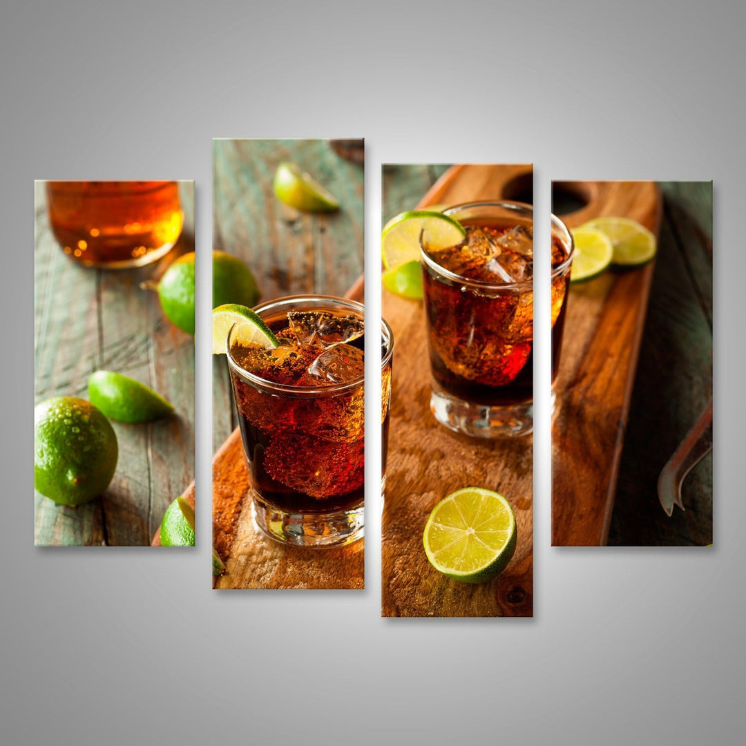 islandburner Bild Bilder auf Leinwand Rum und Cola Cuba Libre mit Limette und EIS Wandbild, Poster,