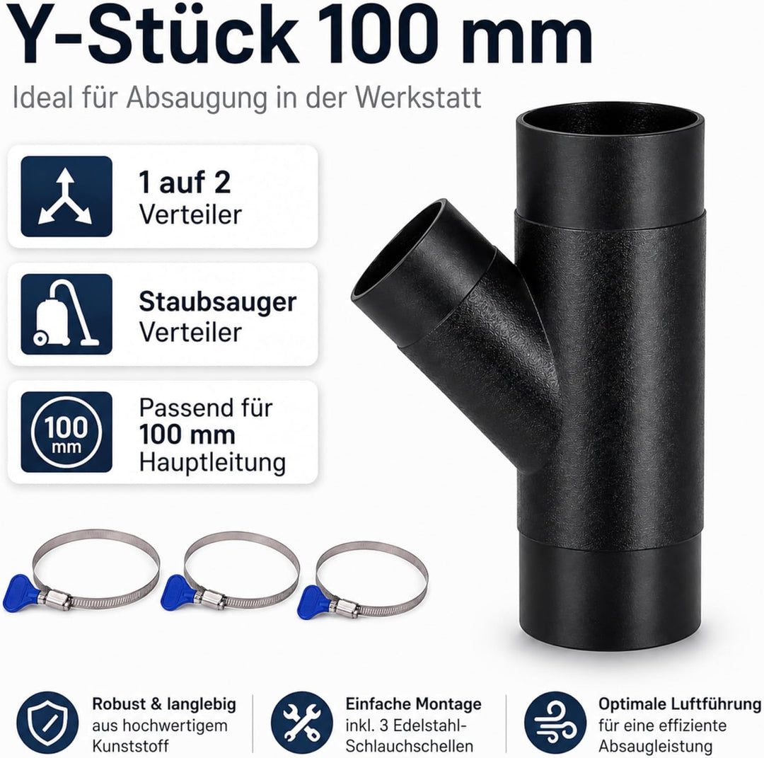Y Stück 100mm, Absaugung Werkstatt, Y stück 100mm Abluft Adapter inkl. 3 Schlauchklemmen, Absaugung