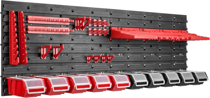 115 x 39 cm Wandregal 10 Sichtlagerkästen Deckel Werkzeughalter Stapelboxen Werkstatt Werkbank Rot /