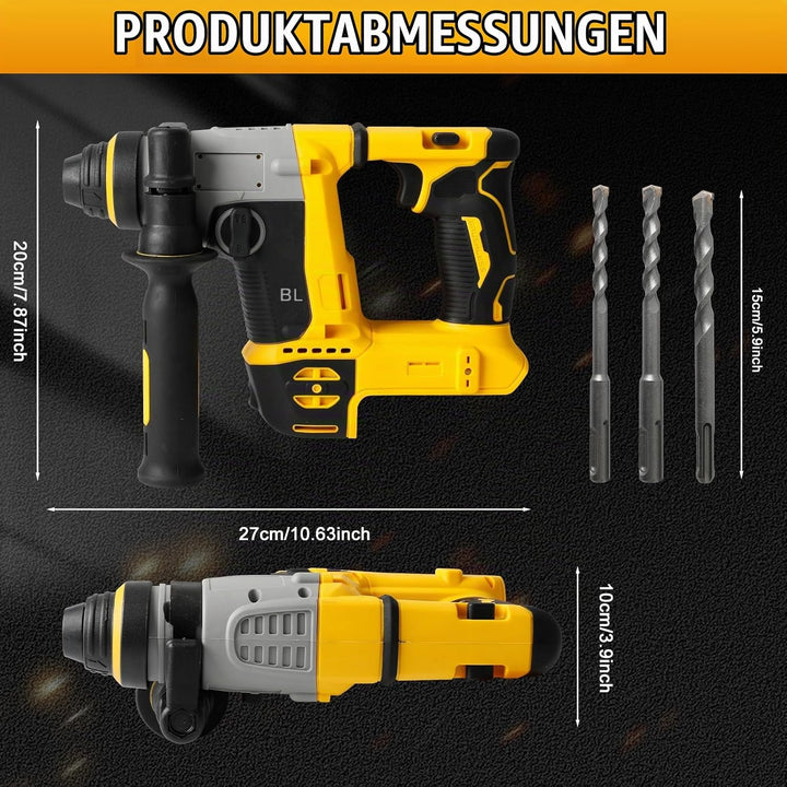 1250W Akku Kombihammer und Bohrlöcher 2-in-1 kompatibel mit DeWalt 20V Akku(ohne Akku),22 mm Bürsten
